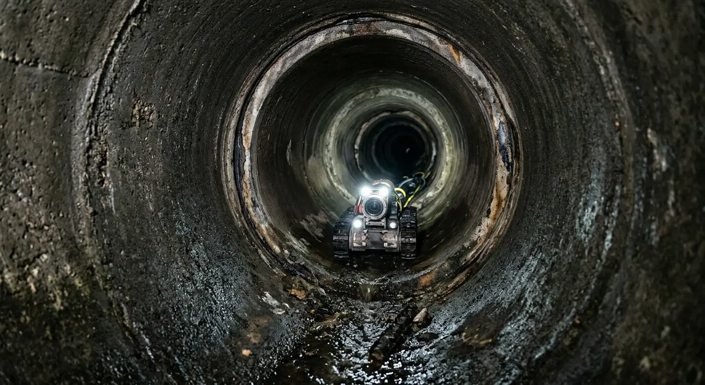 Robotic sewer camera inspecting pipe interior for Sewer Line Cleaning in Jersey Village